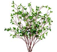 AUSTOR Paquete de 5 Tallos Artificiales de ficus de 45 Pulgadas, Ramas Verdes sintéticas, arbustos Verdes, arbustos, Tallos de Ramas de ficus para Relleno de jarrón, decoración del hogar, Boda,