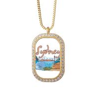 Australia City Sydney Opera - Collar con colgante de acuarela de cristal de diamantes y joyas doradas