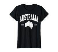 Australia EST 1788 Arte Vintage Envejecido Estilo Mapa Varsity Camiseta gráfica económica, Mujer, Negro, S