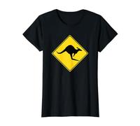 Australia tráfico Carretera señal de Advertencia Canguro Amarillo Camiseta gráfica económica, Mujer, Negro, M