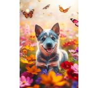 Australian Cattle Dog Puppy in a field of colorful flowers Notebook - Large 6 x 9 inches - 127 Pages
