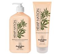 Australian Gold Hemp Nation Sparkling Citrus & Champagne Bundle - Tan Extender Body Lotion (18 fl oz) y lavado corporal (8 fl oz) Grapefruit de naran
