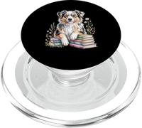 Australian Shepherd Aussie Dog Bookworm Flowers Book Reading PopSockets PopGrip para MagSafe