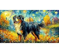 Australian-Shepherd-Dog-Art-Illustration 1000 Piezas Puzzle Adultos Juego Familiar Divertido Desafiante Papel Reciclado para Regalos 38x26/1000pcs