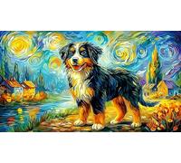 Australian-Shepherd-Dog-Art-Illustration 1000 Piezas Puzzle Adultos Papel Reciclado Juego desafiante Educativo Regalo para Mujeres y Hombres 70x50/1000pcs