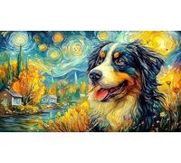 Australian-Shepherd-Dog-Art-Illustration Puzzle para Adultos 1000 Piezas Juego Familiar Divertido y desafiante Papel Reciclado para decoración Mural y Regalos 38x52/1000pcs