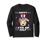 Australian Shepherd Dog Patriotic American 4th of July Manga Larga