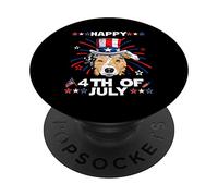 Australian Shepherd Dog Patriotic American 4th of July PopSockets PopGrip Adhesivo