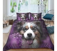 Australian Shepherd Funda Edredon Microfibra 3 Piezas Compuesto Impresión 3D Cierre de Australian Shepherd Funda de Edredón Funda de Almohada a Juego Lavables Transpirable for niña Single（135x200cm）