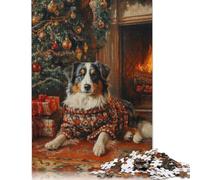 Australian Shepherd Holiday Art Dog in Sweater by Christmas Tree Puzzle Imposible,desafío para Adultos Entretenimiento Creativo 1000 Piezas Obra De Arte De Juego De para Adultos Y Niños 1000pcs (75x