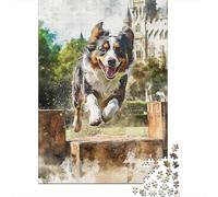 Australian Shepherd Jigsaw Puzzles Puzzles for Adults Kids. 1000 Pieces Whimsical Challenge Toy Educational Games Home Decoration for Educational Games Gifts 1000pcs (75x50cm)