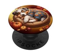 Australian Shepherd Puppy For Fall Autumn Vibes Aussie Dog PopSockets PopGrip Adhesivo