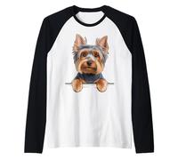 Australian Silky Terrier Lindo Peeking Dog Lover Camiseta Manga Raglan