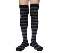 AUSUAYA Calcetines altos a rayas para mujer, de algodón, por encima de la rodilla, calentador de piernas para Halloween, cosplay y gótico GB-LW-3, Rayas negras y gris oscuro, Talla única
