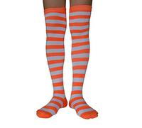 AUSUAYA Calcetines altos a rayas para mujer, de algodón, por encima de la rodilla, calentador de piernas para Halloween, cosplay y gótico GB-LW-3, Rayas blancas y naranjas, Talla única