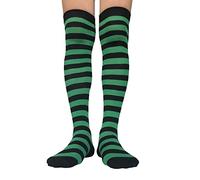 AUSUAYA Calcetines altos a rayas para mujer, de algodón, por encima de la rodilla, calentador de piernas para Halloween, cosplay y gótico GB-LW-3, Rayas negras y verdes, Talla única