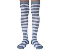 AUSUAYA Calcetines altos a rayas para mujer, de algodón, por encima de la rodilla, calentador de piernas para Halloween, cosplay y gótico GB-LW-3, Rayas blancas y grises claras, Talla única