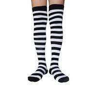 AUSUAYA Calcetines altos a rayas para mujer, de algodón, por encima de la rodilla, calentador de piernas para Halloween, cosplay y gótico GB-LW-3, Rayas blancas y negras, Talla única
