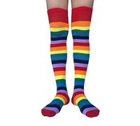 AUSUAYA Calcetines altos hasta el muslo para mujer, a rayas, extra largos, por encima de la rodilla, de algodón, para cosplay y calentador de piernas gótico GB-LW-3, Arco iris/rayas de colores, Altoa