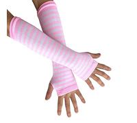 AUSUAYA Calentadores de brazos con guantes largos a rayas sin dedos para cosplay y fiesta gótica de Navidad DE-S-G5, Blanco con rayas rosadas, Taille unique