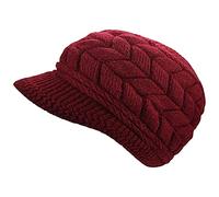 AUSUAYA GB-WS-H1 - Gorro de invierno para mujer, tejido de lana con forro polar cálido, visera cálida para mujer, gorra de nieve para mujer, granate, M