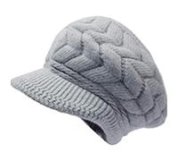 AUSUAYA Gorro de invierno para mujer, gorro de punto de lana con forro polar cálido y visera para mujer, gorro de punto de lana para periódico UK-WS-H1, gris, M
