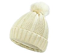 AUSUAYA Gorro de mujer con pompón de pelo sintético para invierno P-P-H-1, beige, M