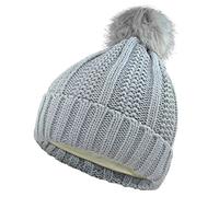 AUSUAYA Gorro de mujer con pompón de pelo sintético para invierno P-P-H-1, gris, M