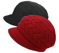 AUSUAYA Gorro de mujer de lana con forro de cálido polar, tejido a mano con visera para nieve, esquí, frío, invierno WS-H1, M