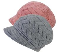 AUSUAYA Gorro de mujer de lana con forro de cálido polar, tejido a mano con visera para nieve, esquí, invierno frío WS-H1, M
