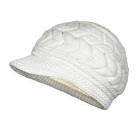 AUSUAYA Gorro de punto de lana con visera, para mujer, con forro polar cálido, DE-W2M, Blanco, M