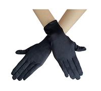 AUSUAYA Guantes cortos de satén para mujer, guantes cortos de ópera para mujer, longitud de muñeca de los años 20, guantes de novia para fiesta de baile nocturno, iglesia, boda, GB-WG-S-G1, Negro,