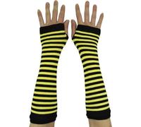AUSUAYA Guantes de invierno para mujer, a rayas, largos, sin dedos, para Punk Rock/Cosplay/Goth Party itWM-S-G5, amarillo y negro, talla unica