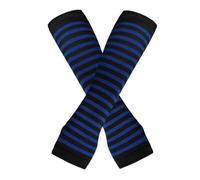 AUSUAYA Guantes largos a rayas sin dedos, calentadores de brazos de punto para mujer, para punk, rock y cosplay, gótico, fiesta de Halloween, GB-WM-S-G5, Negro con rayas azul marino, talla única