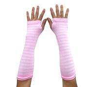 AUSUAYA Guantes largos a rayas sin dedos para mujer, calentadores de brazos de invierno para punk rock, cosplay, fiesta gótica WM-S-G5, Rayas blancas y rosas, talla única