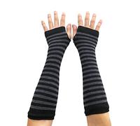 AUSUAYA Mangas con guantes largos a rayas, sin dedos, para cosplay y fiesta de Navidad gótica, DE-S-G5, Negro con rayas grises profundas, Einheitsgröße