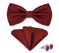 AUSUAYA Pajarita para hombre con pañuelo de bolsillo y gemelos, pajarita ajustable con pañuelo de bolsillo para boda fiesta M-B-TI9, borgoña, Talla única