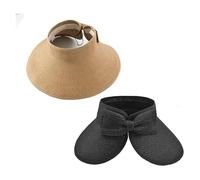 AUSUAYA Sombreros de playa para mujer, plegable, de paja, ala ancha y cola de caballo para protección UV y viajes de verano GB-M-S1, Y - 2 paquetes - negro, caqui, Talla única