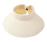 AUSUAYA Sombreros de playa para mujer, plegable, de paja, con ala ancha y cola de caballo para protección UV y viajes de verano GB-SM01, blanco crema, M