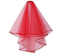 AUSUAYA Velo de novia para novia, velo de novia con tul simple para catedral, despedida de soltera y despedida de soltera IT-V-1, rojo, 80 cm / 31,4 pollici / 2 livelli