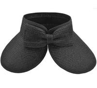 AUSUAYA Visera plegable de paja con agujero para cola de caballo, sombrero de playa de ala ancha plegable para vacaciones de verano, viajes o jardinería, S-M-M5, Negro, Talla única