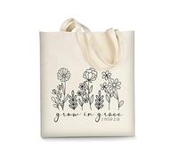 AUSVKAI Bolsa de lona estética para mujer, bonitas bolsas de algodón reutilizables para compras, escuela, playa, regalos de moda, Grow In Grace