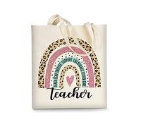 AUSVKAI Bolsa de lona estética para mujer, bonitas bolsas de algodón reutilizables para compras, escuela, playa, regalos de moda, Teacher Rainbow