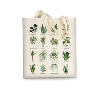 AUSVKAI Bolsa de lona estética para mujer, bonitas bolsas de algodón reutilizables para la escuela, compras, playa, comestibles, verde Plants