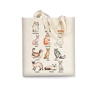 AUSVKAI Bolsa de lona estética para mujer, bonitas bolsas de algodón reutilizables para la escuela, compras, playa, comestibles, Acuarela de gato