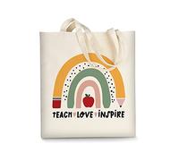 AUSVKAI Bolsa de lona estética para mujer, bonitas bolsas de tela de algodón reutilizables para ir de compras, escuela, playa, regalos de moda, TEACHER