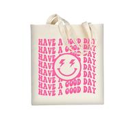 AUSVKAI Bolsa de lona estética para mujer, lindas bolsas de algodón reutilizables para compras, escuela, playa, regalos de moda, Que tengas un buen día