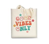 AUSVKAI Bolsa de lona estética para mujer, lindas bolsas de algodón reutilizables para compras, escuela, playa, regalos de moda, good vibes only