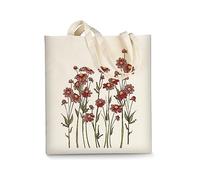 AUSVKAI Bolsa de lona estética para mujer, lindas bolsas de algodón reutilizables para compras, escuela, playa, regalos de moda, Rojo (Red Flower)