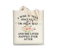 AUSVKAI Bolsa de lona estética para mujer, lindas bolsas de algodón reutilizables para compras, escuela, playa, regalos de moda, Estoy fuera de aquí